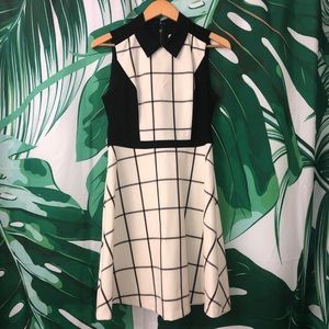 New Loft Black Cream Plaid Collared Shirt Dress 4